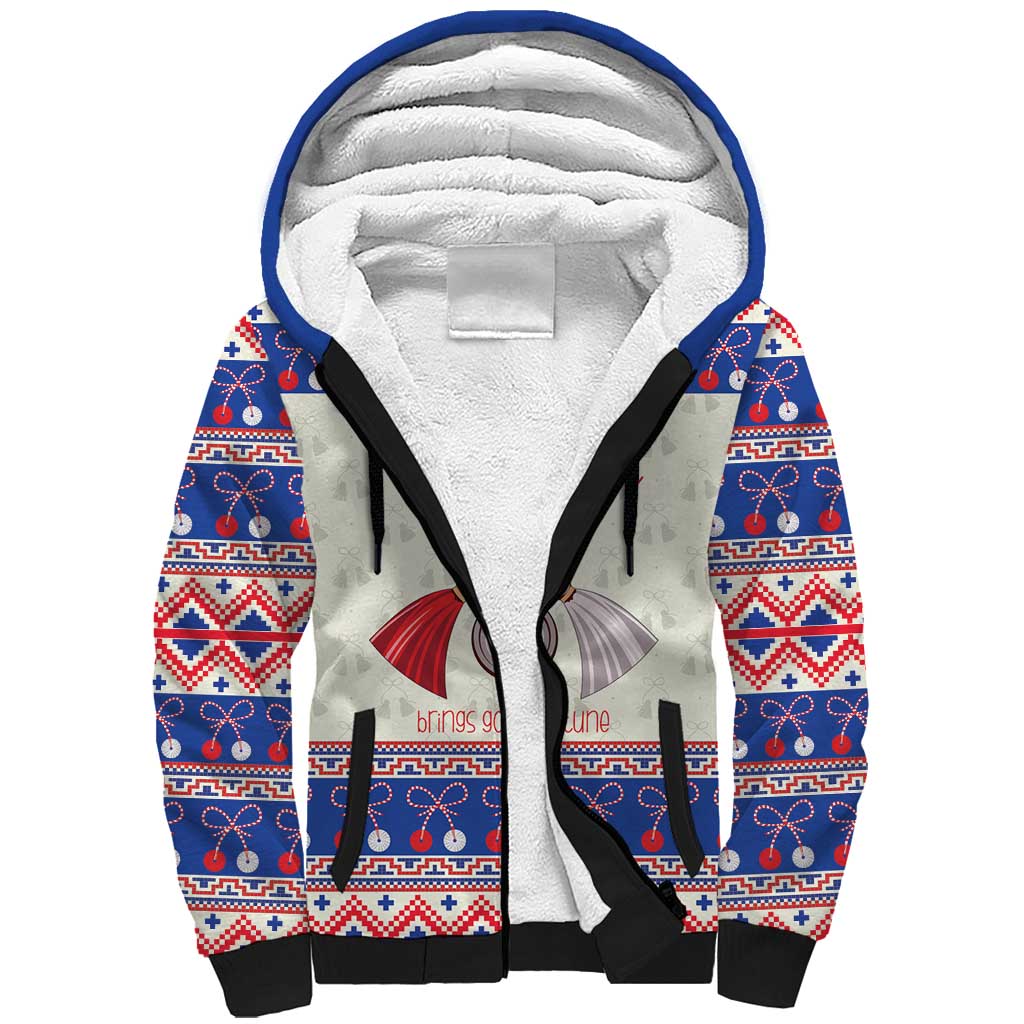 Personalized Moldova Christmas Sherpa Hoodie Martisor Moldova Traditional - Wonder Print Shop
