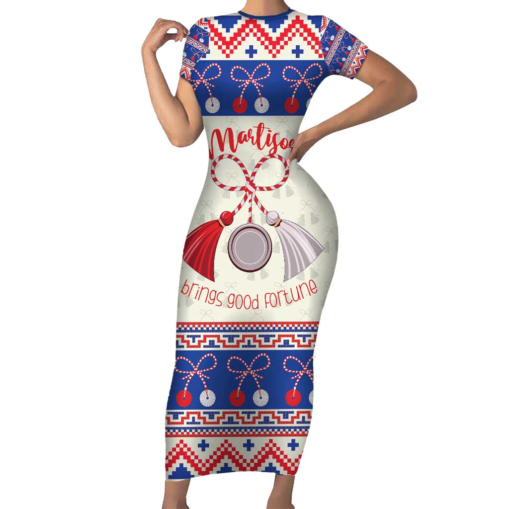 Personalized Moldova Christmas Short Sleeve Bodycon Dress Martisor Moldova Traditional - Wonder Print Shop
