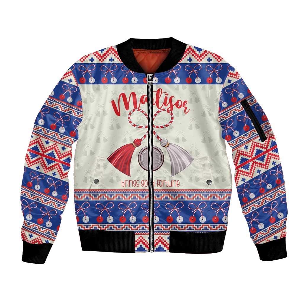 Personalized Moldova Christmas Sleeve Zip Bomber Jacket Martisor Moldova Traditional - Wonder Print Shop