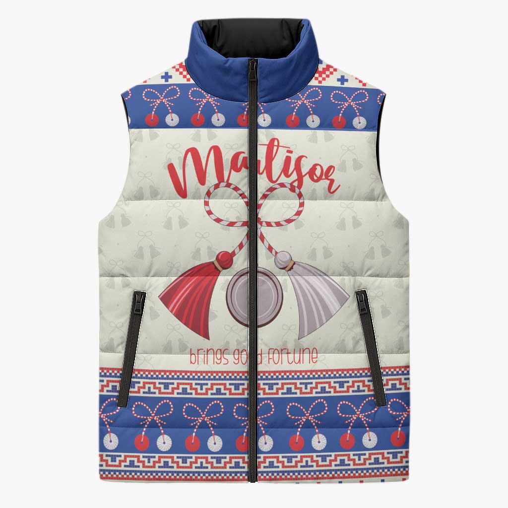 Personalized Moldova Christmas Sleeveless Puffer Jacket Martisor Moldova Traditional - Wonder Print Shop