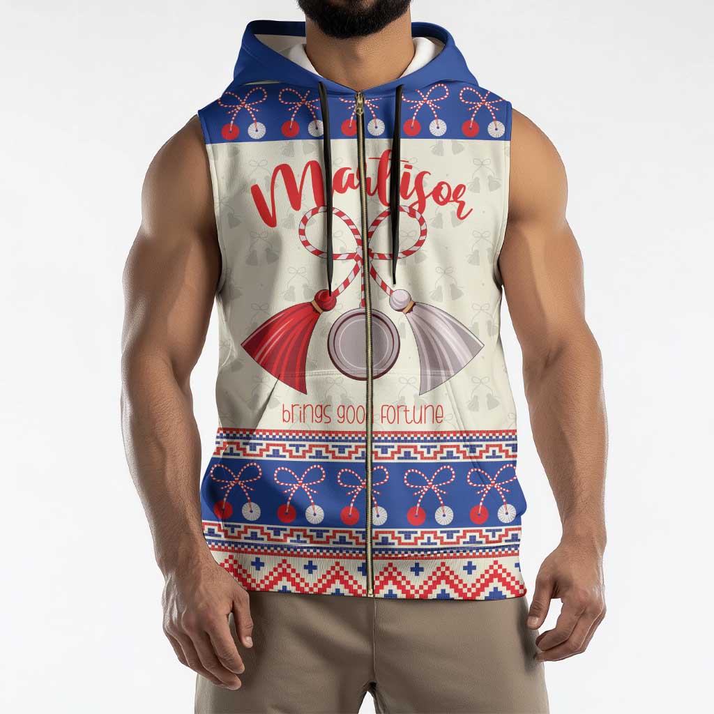 Personalized Moldova Christmas Sleeveless Zip Hoodie Martisor Moldova Traditional - Wonder Print Shop