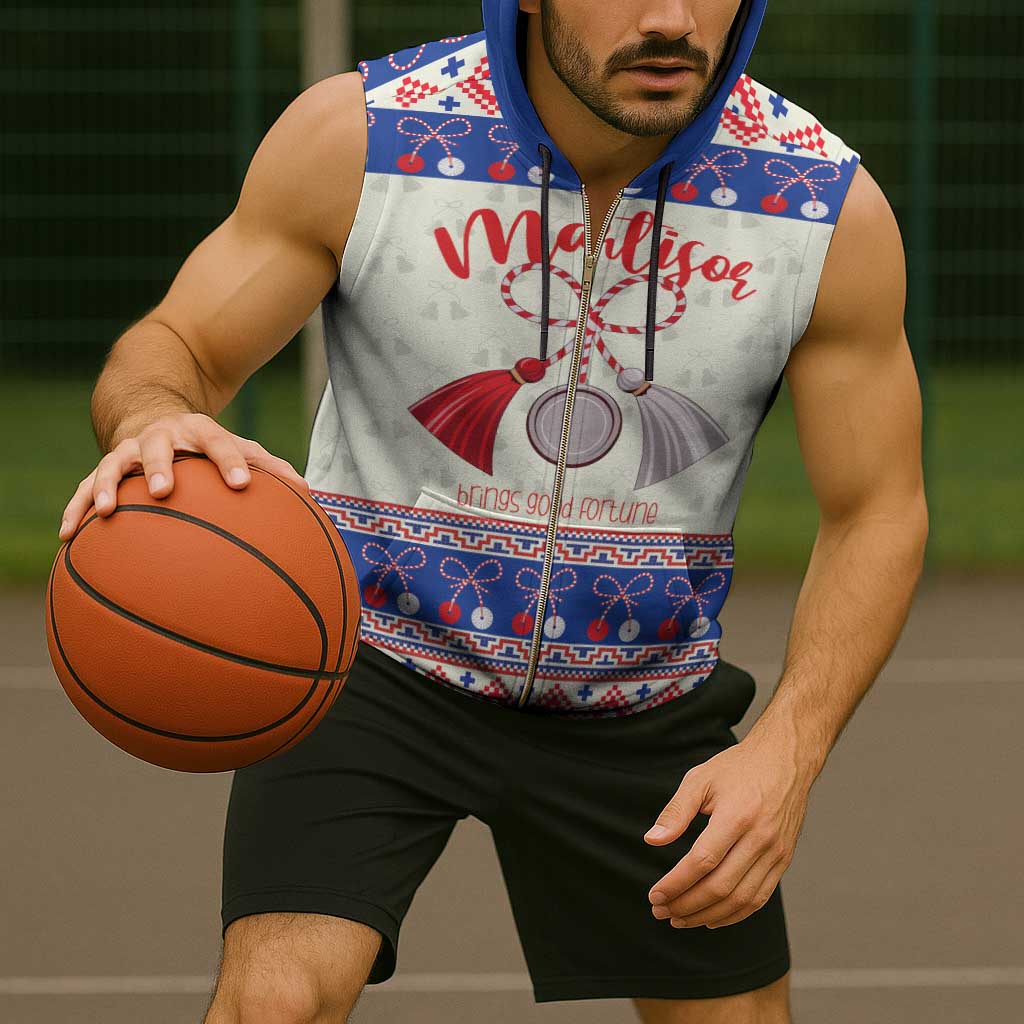 Personalized Moldova Christmas Sleeveless Zip Hoodie Martisor Moldova Traditional - Wonder Print Shop