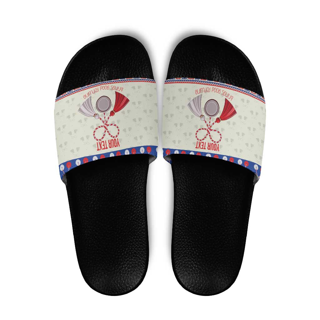 Personalized Moldova Christmas Slide Sandals Martisor Moldova Traditional - Wonder Print Shop