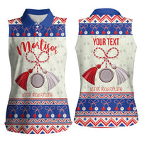 Personalized Moldova Christmas Women Sleeveless Polo Shirt Martisor Moldova Traditional - Wonder Print Shop