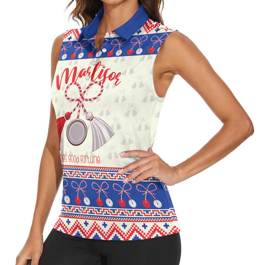 Personalized Moldova Christmas Women Sleeveless Polo Shirt Martisor Moldova Traditional - Wonder Print Shop
