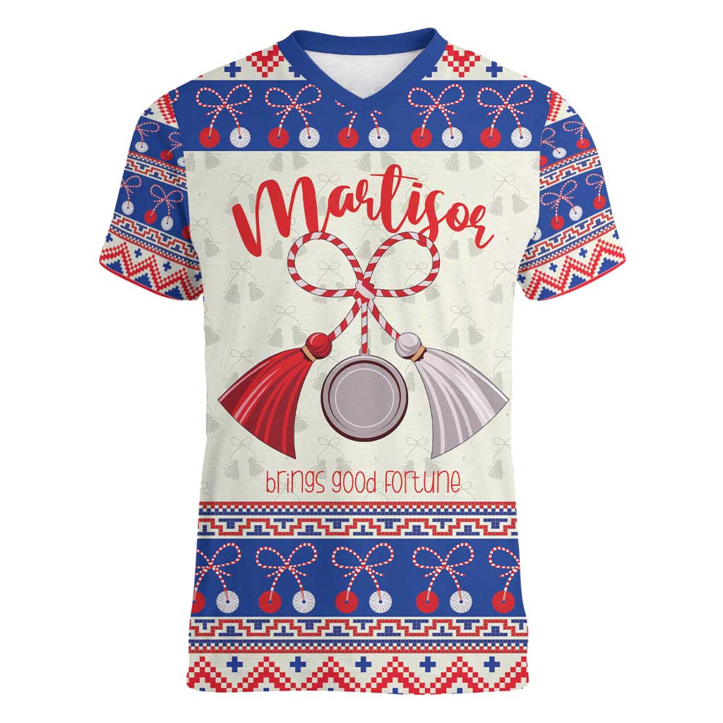 Personalized Moldova Christmas Women V-Neck T-Shirt Martisor Moldova Traditional - Wonder Print Shop