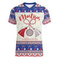 Personalized Moldova Christmas Women V-Neck T-Shirt Martisor Moldova Traditional - Wonder Print Shop
