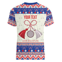 Personalized Moldova Christmas Women V-Neck T-Shirt Martisor Moldova Traditional - Wonder Print Shop