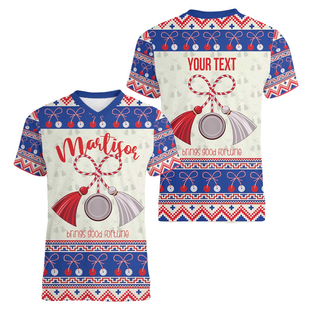 Personalized Moldova Christmas Women V-Neck T-Shirt Martisor Moldova Traditional - Wonder Print Shop