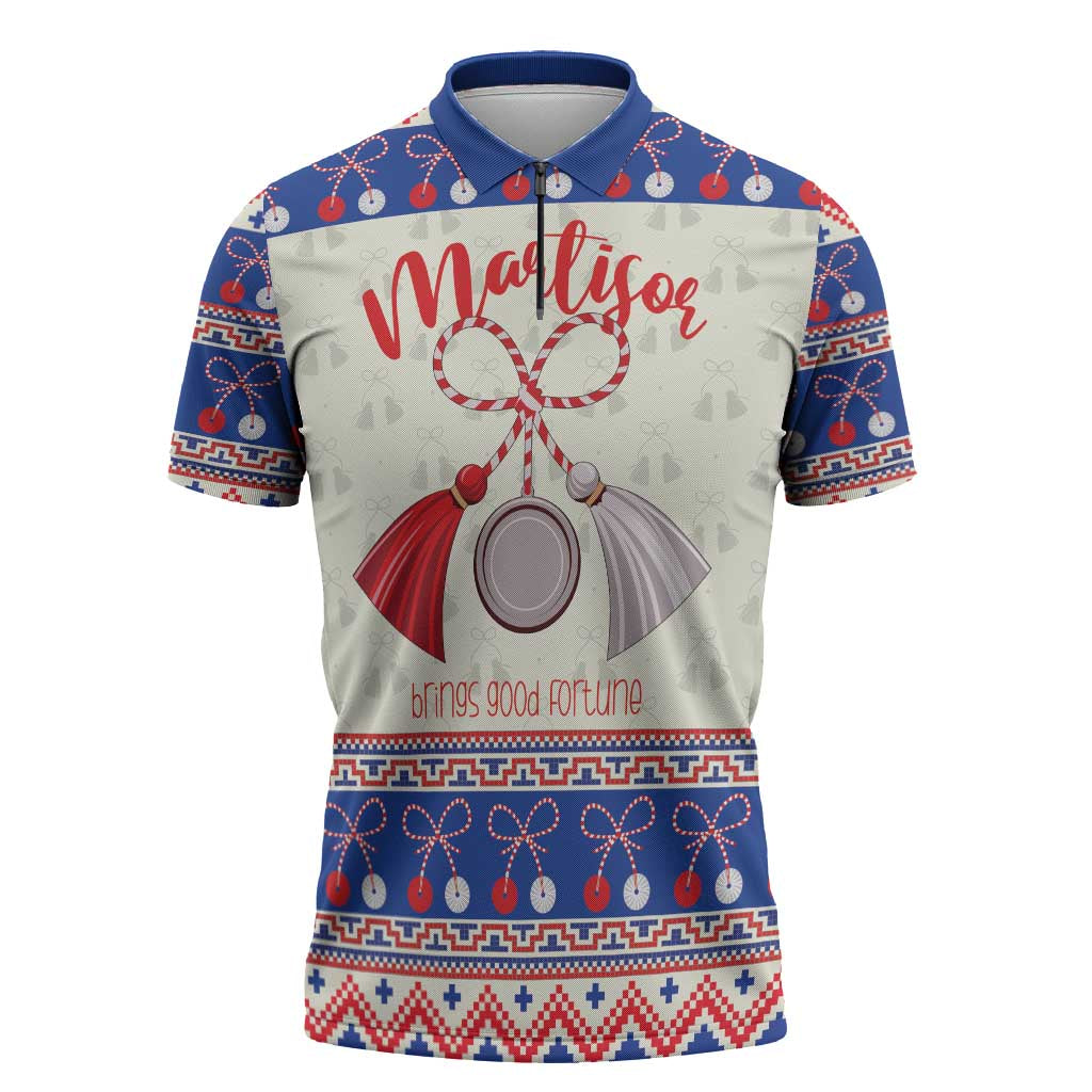Personalized Moldova Christmas Zipper Polo Shirt Martisor Moldova Traditional - Wonder Print Shop