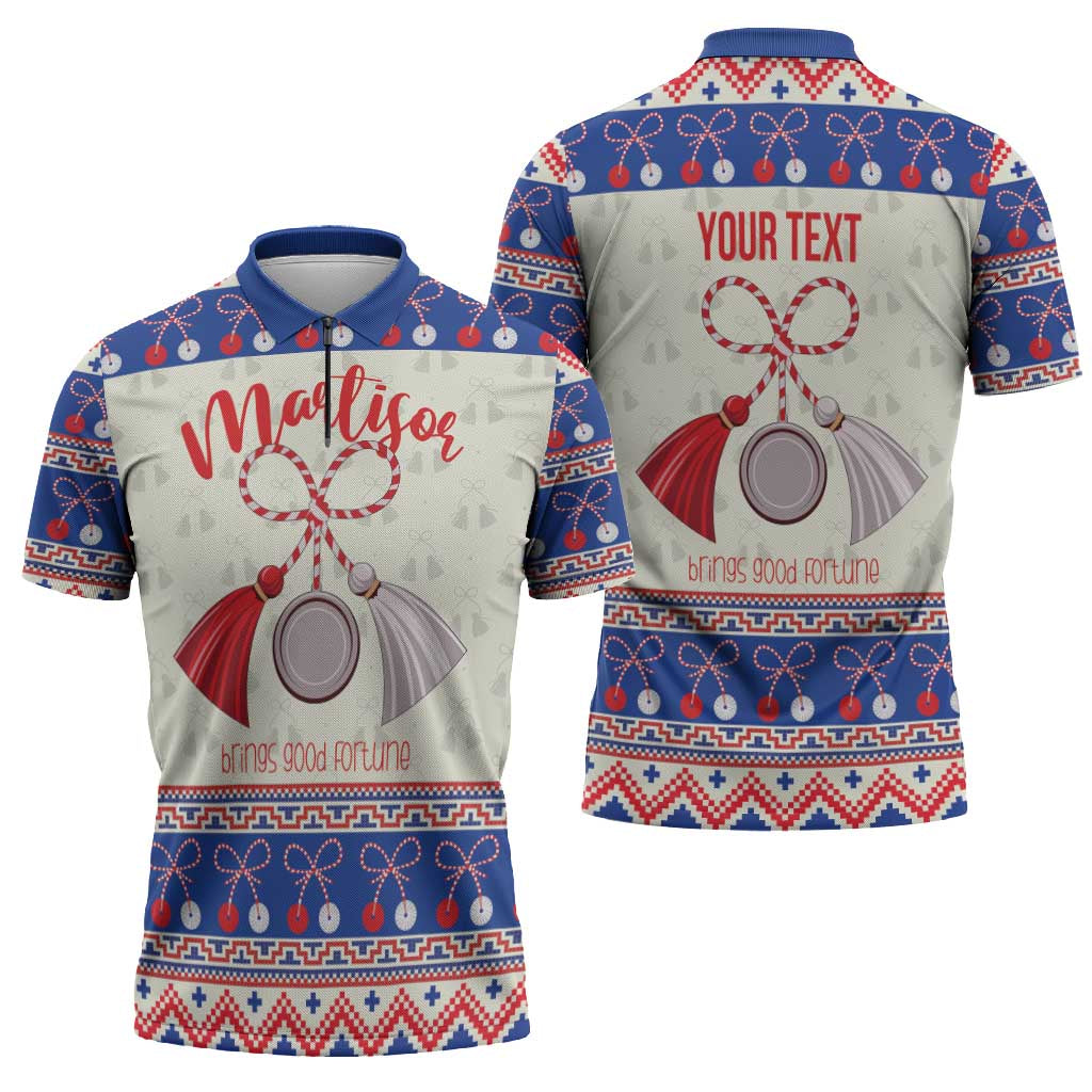 Personalized Moldova Christmas Zipper Polo Shirt Martisor Moldova Traditional - Wonder Print Shop