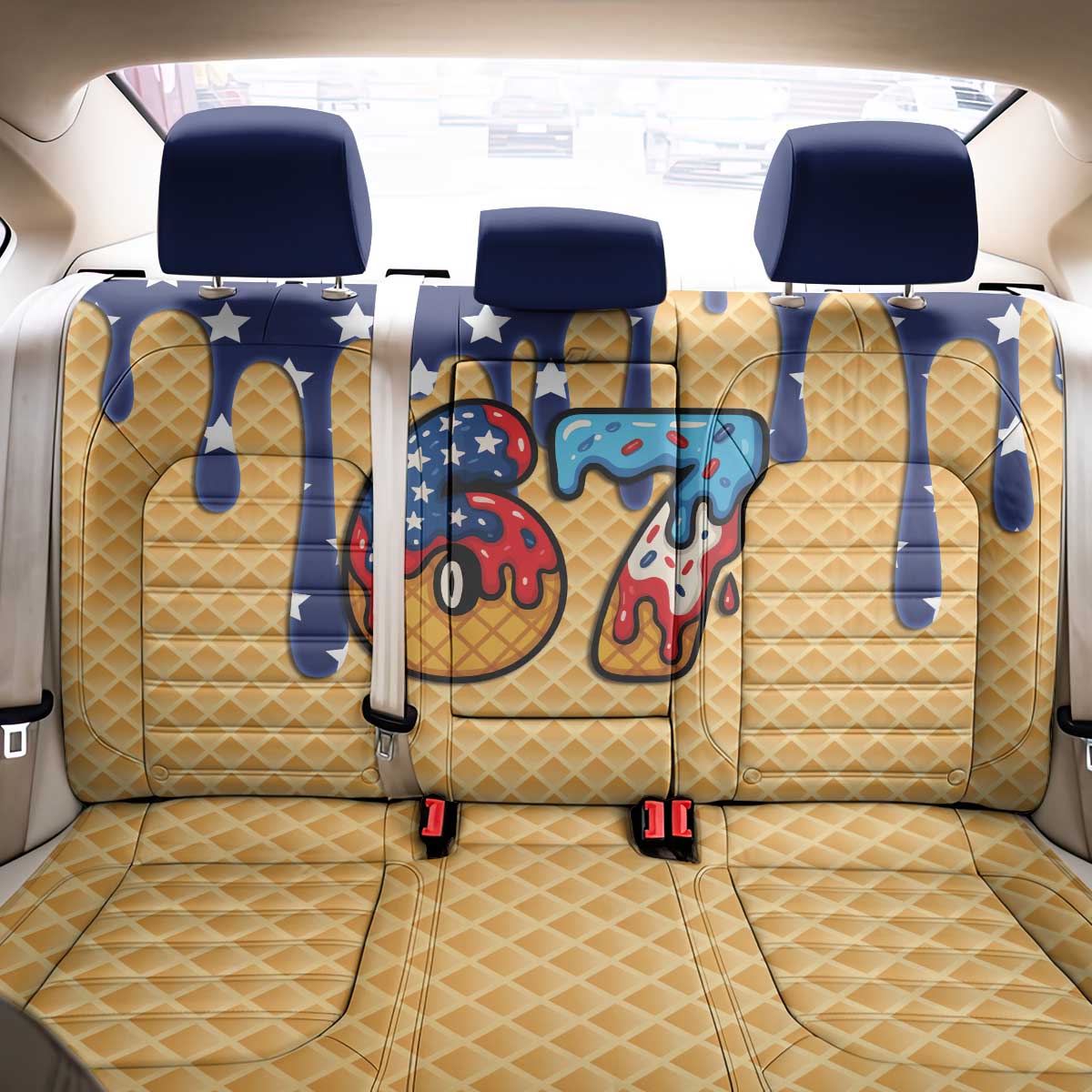 American Flag Ice Cream Drip Back Car Seat Cover 67 Meme Gen Alpha Slang Tee - Wonder Print Shop