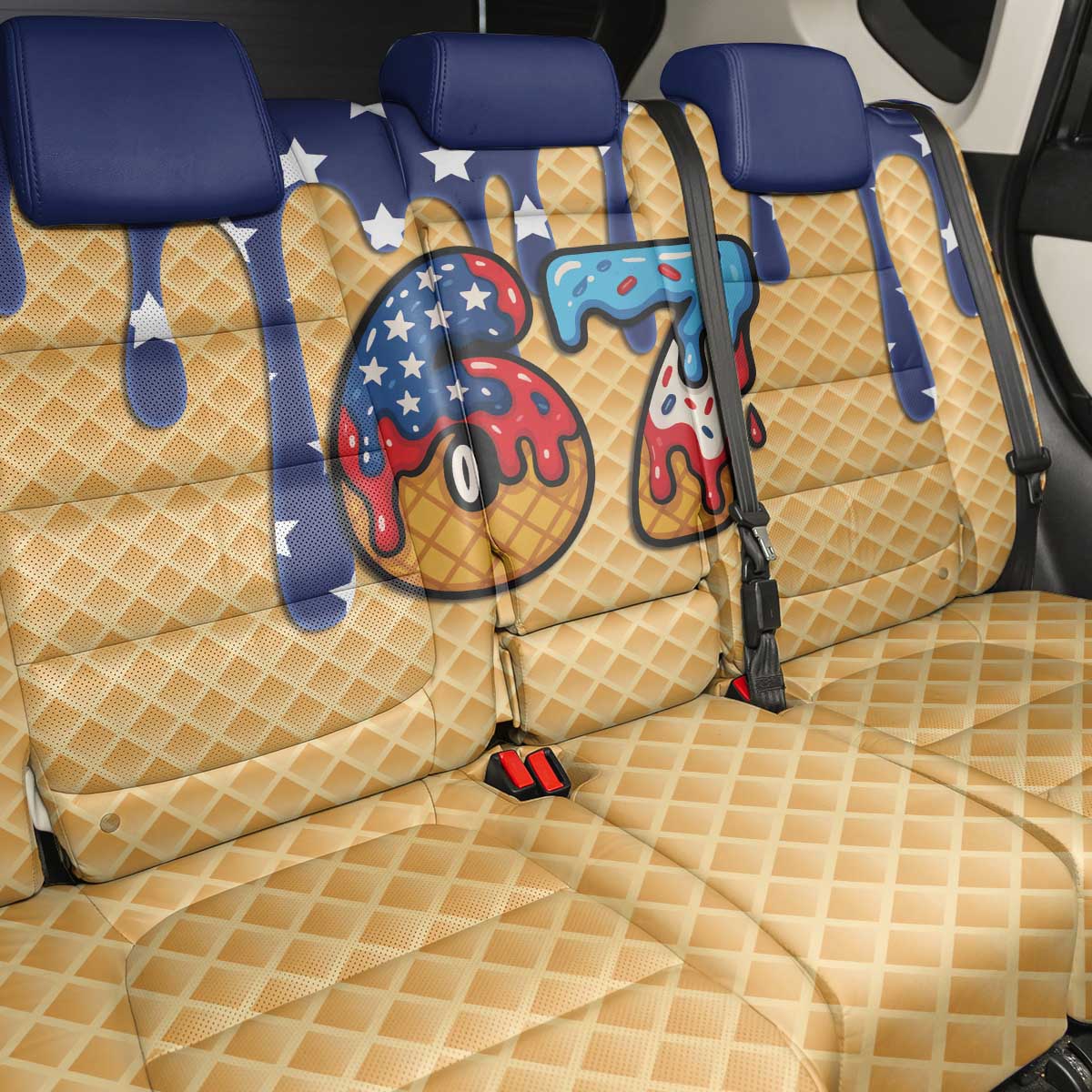 American Flag Ice Cream Drip Back Car Seat Cover 67 Meme Gen Alpha Slang Tee - Wonder Print Shop