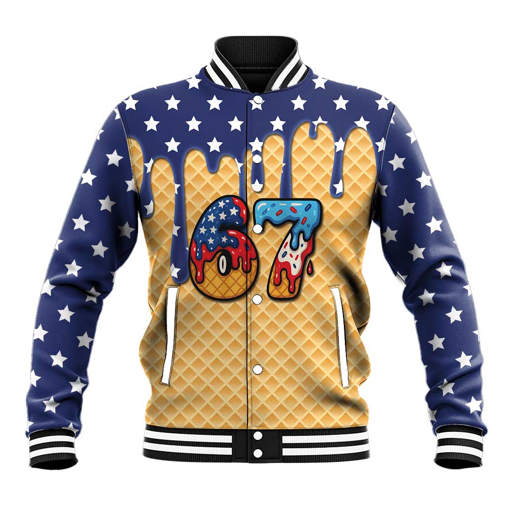 American Flag Ice Cream Drip Baseball Jacket 67 Meme Gen Alpha Slang Tee - Wonder Print Shop