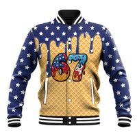 American Flag Ice Cream Drip Baseball Jacket 67 Meme Gen Alpha Slang Tee - Wonder Print Shop