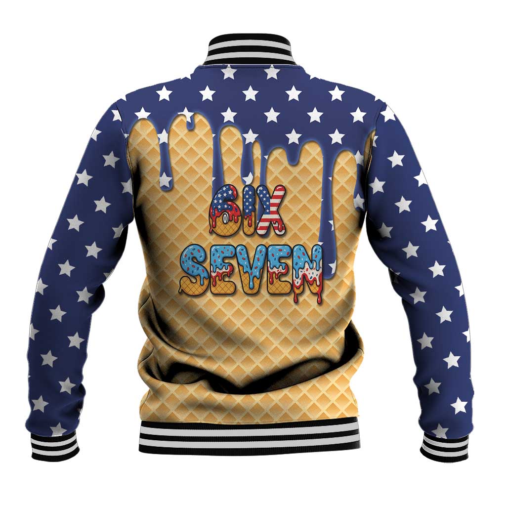 American Flag Ice Cream Drip Baseball Jacket 67 Meme Gen Alpha Slang Tee - Wonder Print Shop