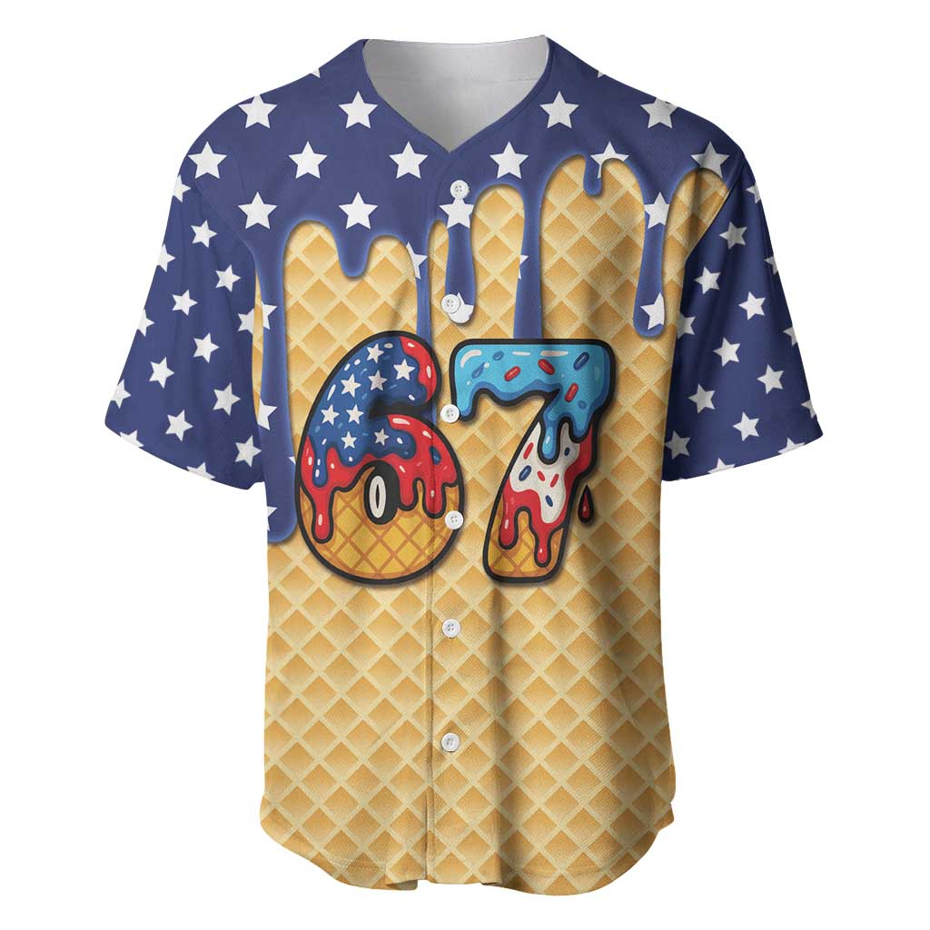 American Flag Ice Cream Drip Baseball Jersey 67 Meme Gen Alpha Slang Tee - Wonder Print Shop