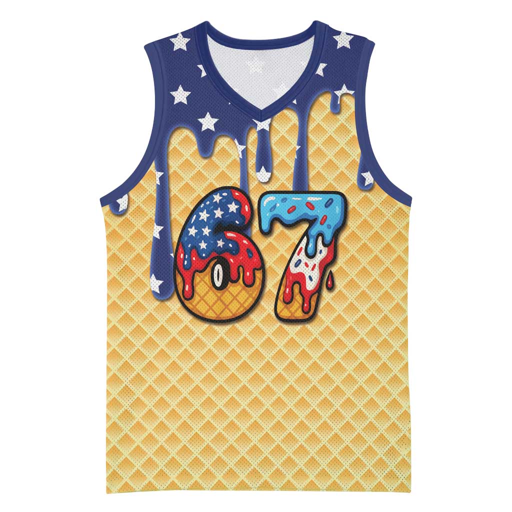 American Flag Ice Cream Drip Basketball Jersey 67 Meme Gen Alpha Slang Tee - Wonder Print Shop