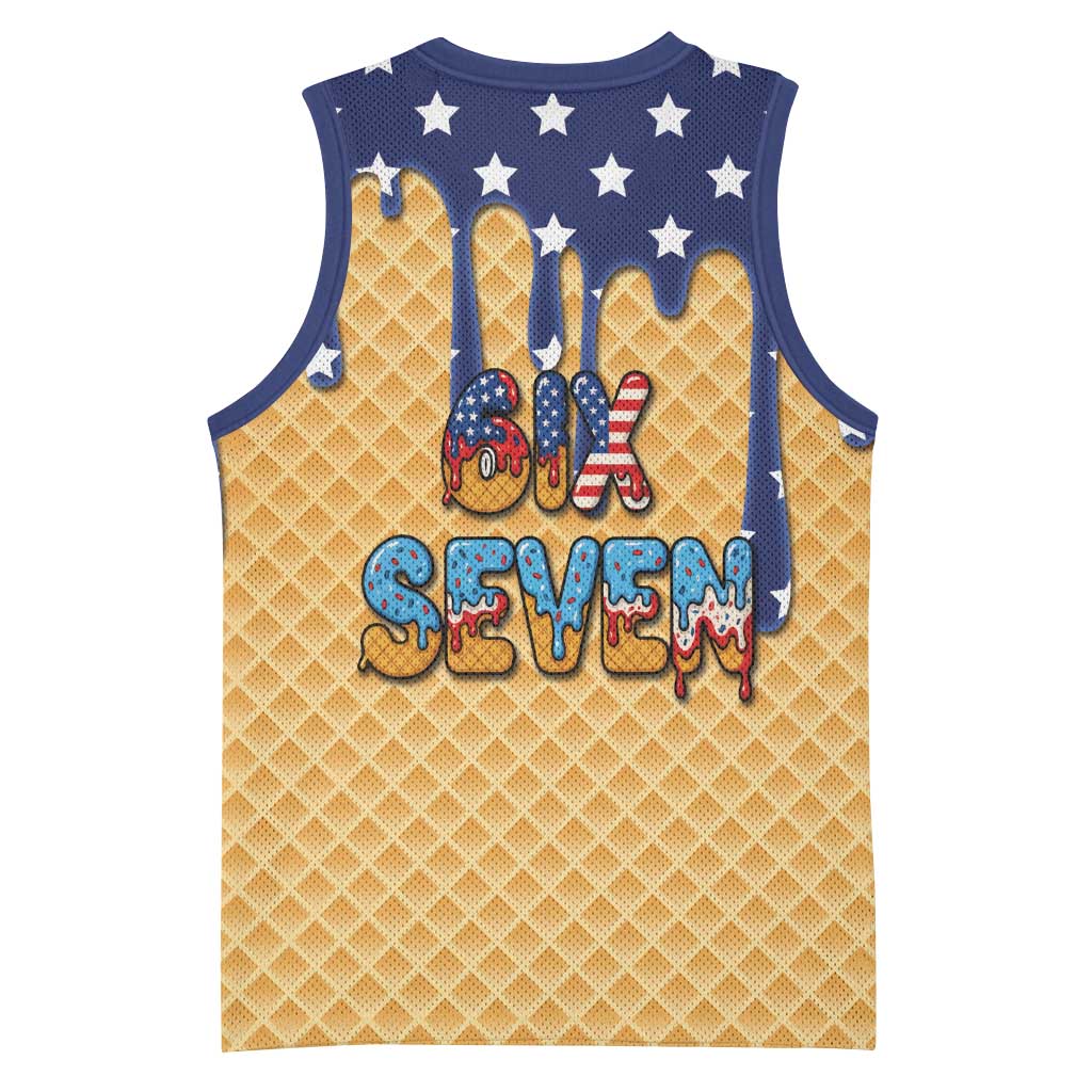 American Flag Ice Cream Drip Basketball Jersey 67 Meme Gen Alpha Slang Tee - Wonder Print Shop