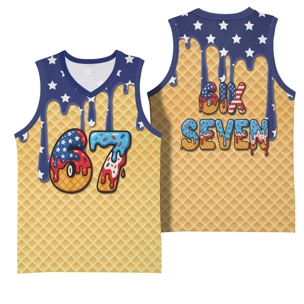 American Flag Ice Cream Drip Basketball Jersey 67 Meme Gen Alpha Slang Tee - Wonder Print Shop