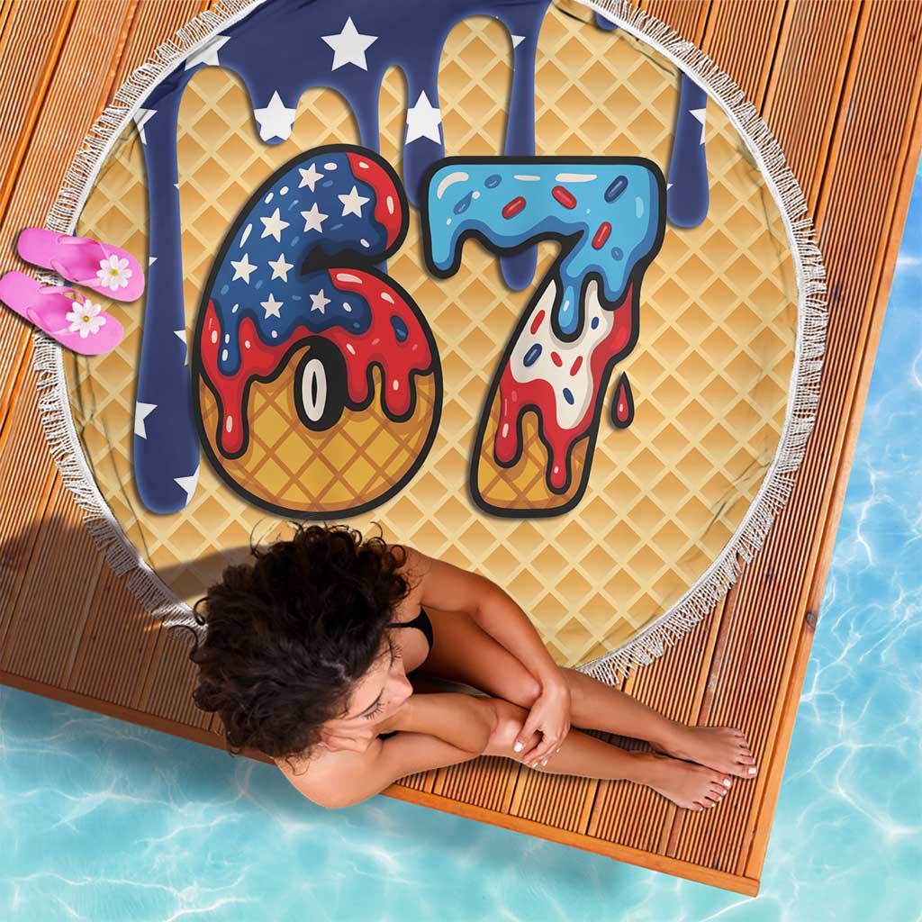 American Flag Ice Cream Drip Beach Blanket 67 Meme Gen Alpha Slang Tee - Wonder Print Shop