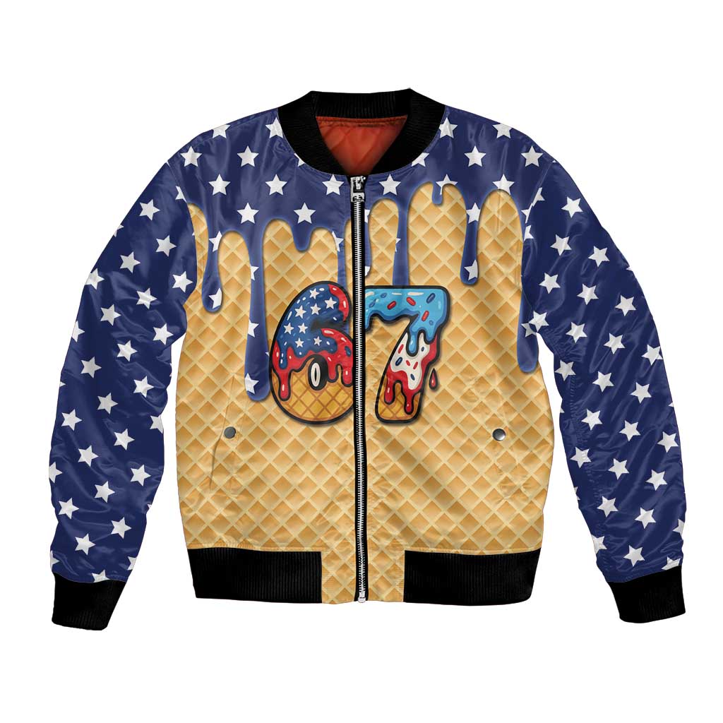 American Flag Ice Cream Drip Bomber Jacket 67 Meme Gen Alpha Slang Tee - Wonder Print Shop