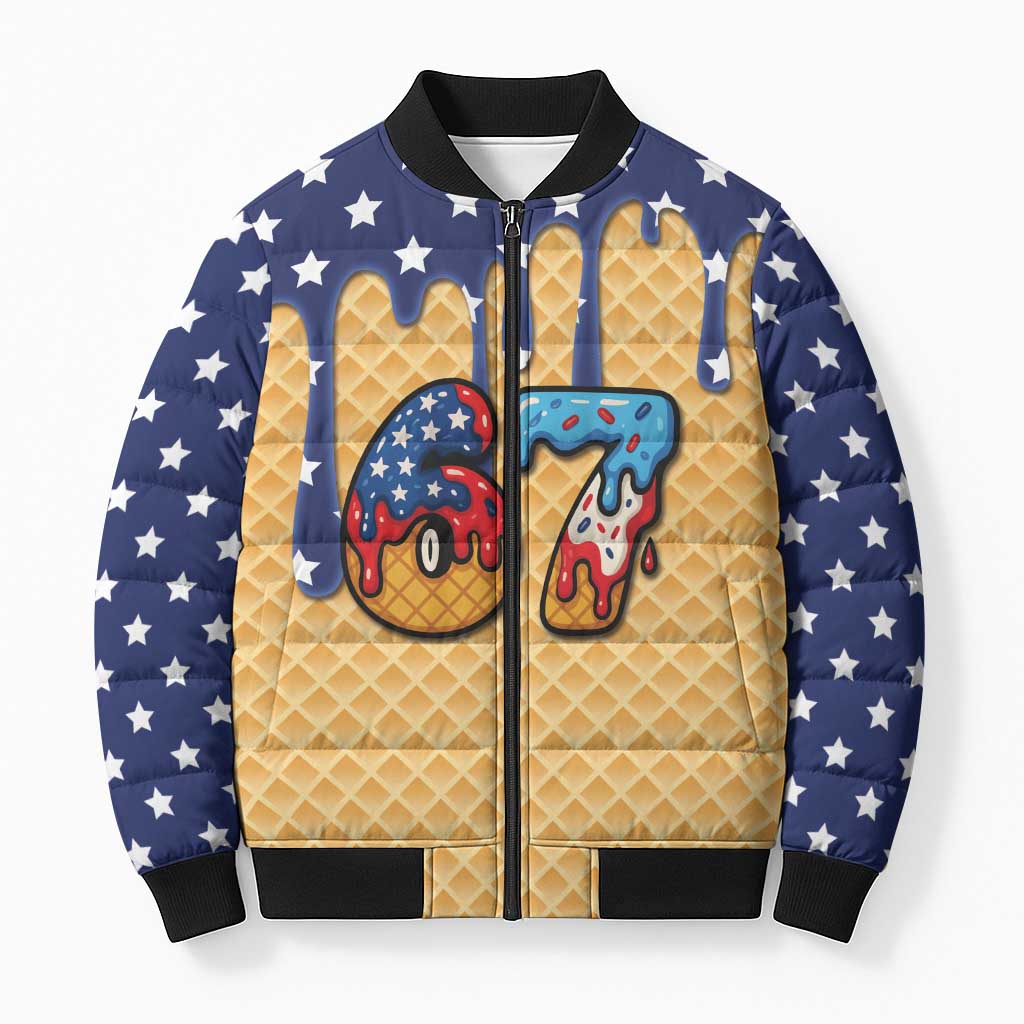 American Flag Ice Cream Drip Bomber Puffer Jacket 67 Meme Gen Alpha Slang Tee - Wonder Print Shop