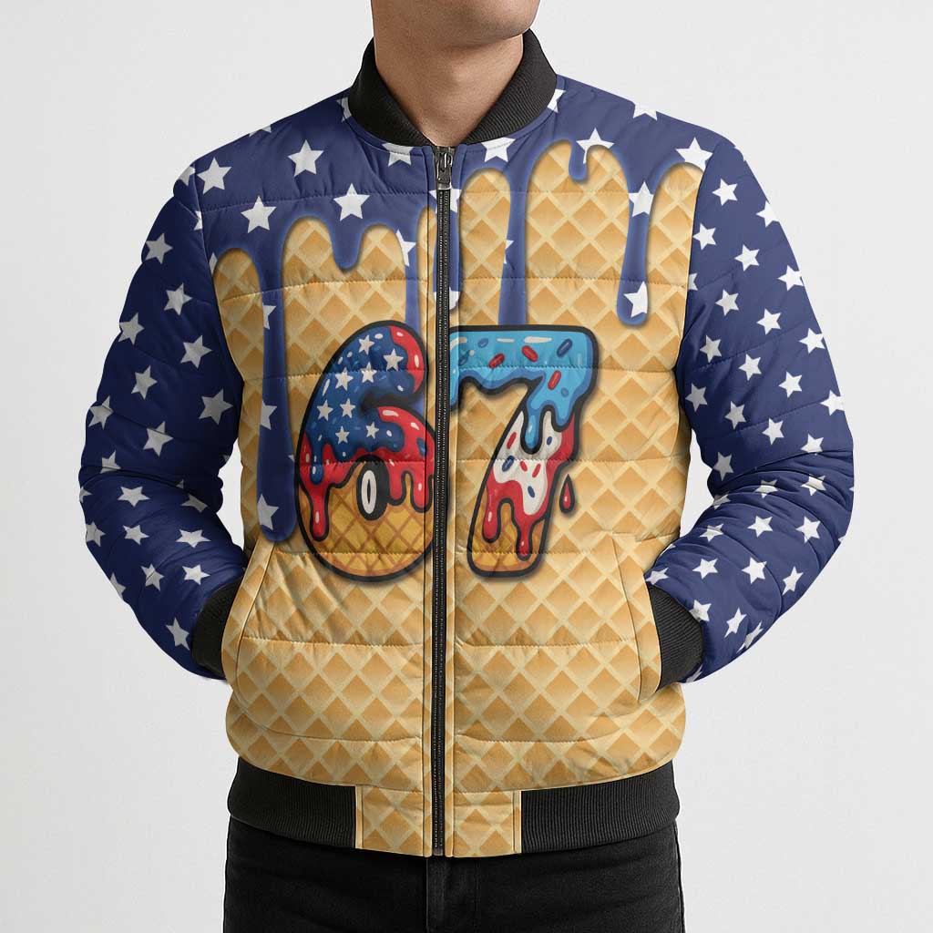American Flag Ice Cream Drip Bomber Puffer Jacket 67 Meme Gen Alpha Slang Tee - Wonder Print Shop