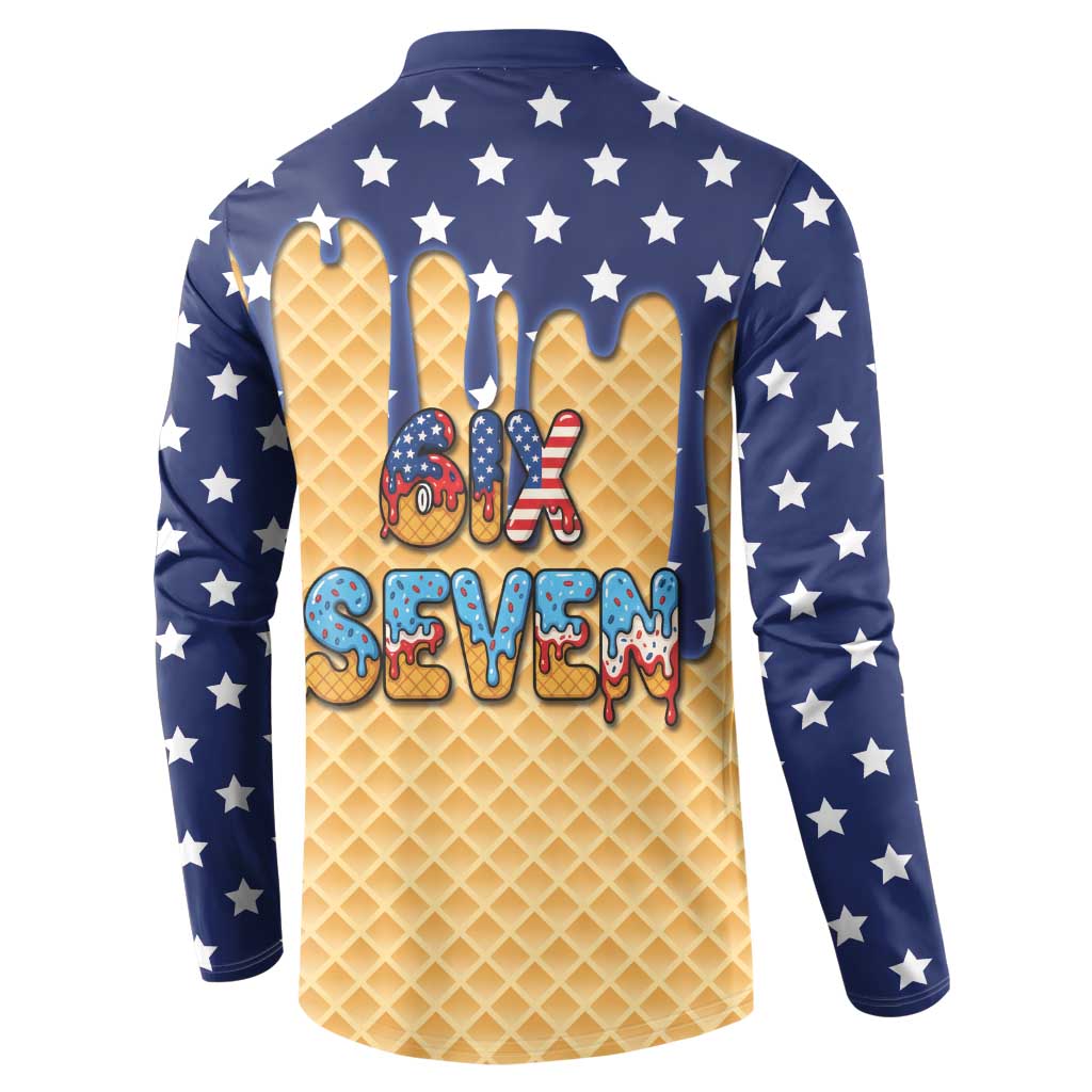 American Flag Ice Cream Drip Button Sweatshirt 67 Meme Gen Alpha Slang Tee - Wonder Print Shop