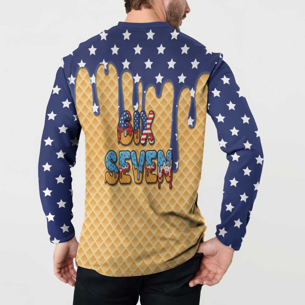 American Flag Ice Cream Drip Button Sweatshirt 67 Meme Gen Alpha Slang Tee - Wonder Print Shop