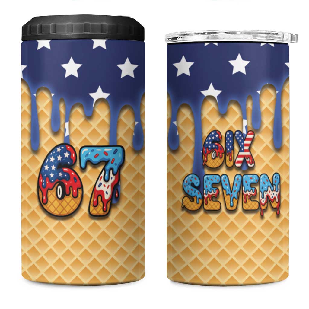 American Flag Ice Cream Drip 4 in 1 Can Cooler Tumbler 67 Meme Gen Alpha Slang Tee - Wonder Print Shop
