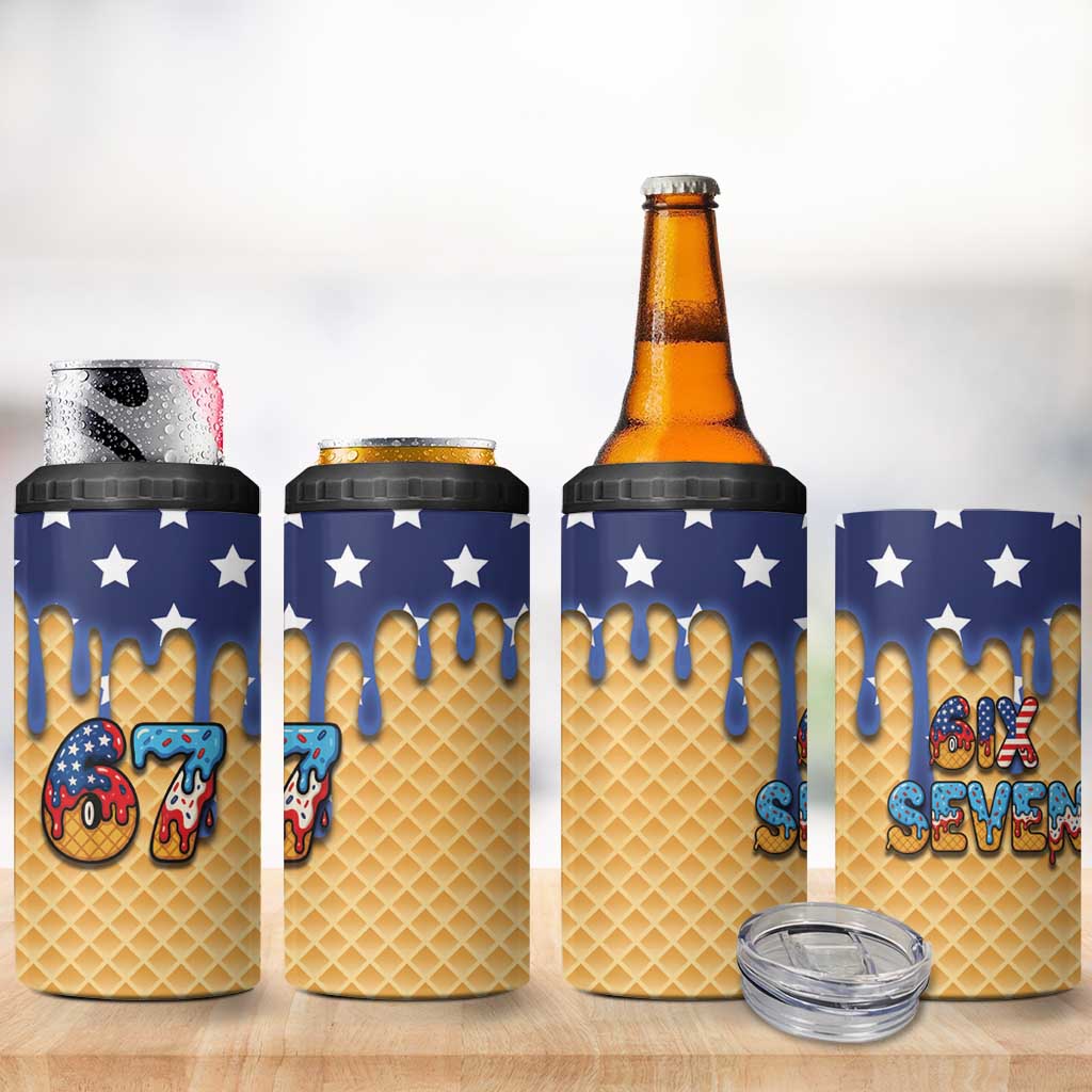 American Flag Ice Cream Drip 4 in 1 Can Cooler Tumbler 67 Meme Gen Alpha Slang Tee - Wonder Print Shop