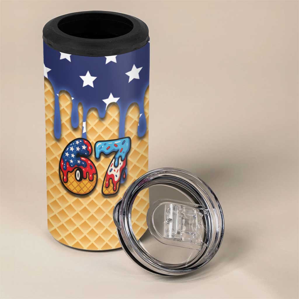 American Flag Ice Cream Drip 4 in 1 Can Cooler Tumbler 67 Meme Gen Alpha Slang Tee - Wonder Print Shop