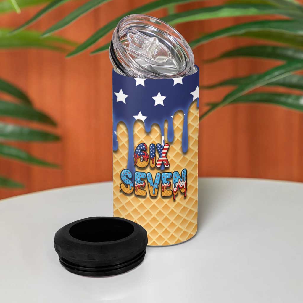 American Flag Ice Cream Drip 4 in 1 Can Cooler Tumbler 67 Meme Gen Alpha Slang Tee - Wonder Print Shop