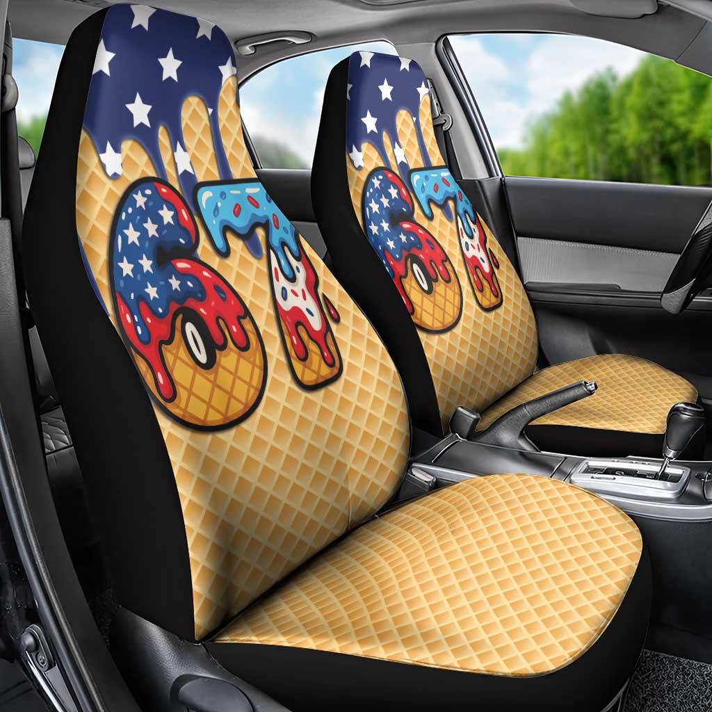 American Flag Ice Cream Drip Car Seat Cover 67 Meme Gen Alpha Slang Tee - Wonder Print Shop