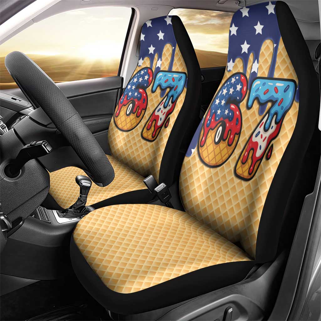 American Flag Ice Cream Drip Car Seat Cover 67 Meme Gen Alpha Slang Tee - Wonder Print Shop