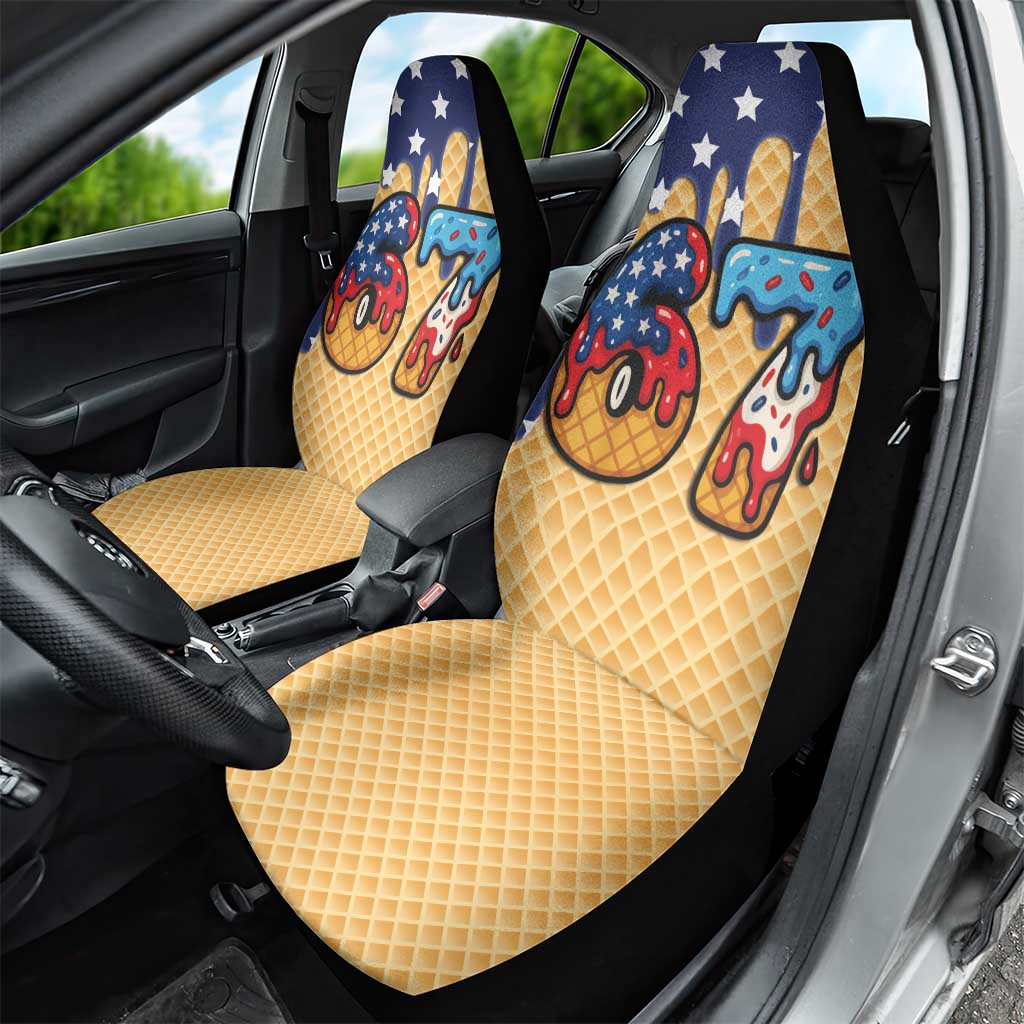 American Flag Ice Cream Drip Car Seat Cover 67 Meme Gen Alpha Slang Tee - Wonder Print Shop