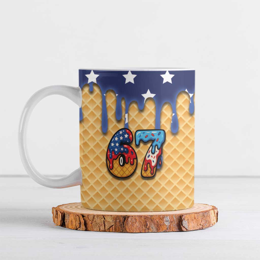 American Flag Ice Cream Drip Ceramic Mug 67 Meme Gen Alpha Slang Tee - Wonder Print Shop