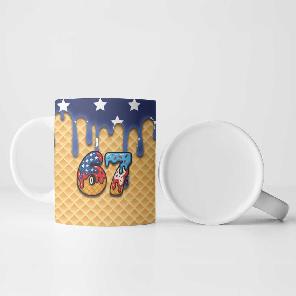 American Flag Ice Cream Drip Ceramic Mug 67 Meme Gen Alpha Slang Tee - Wonder Print Shop