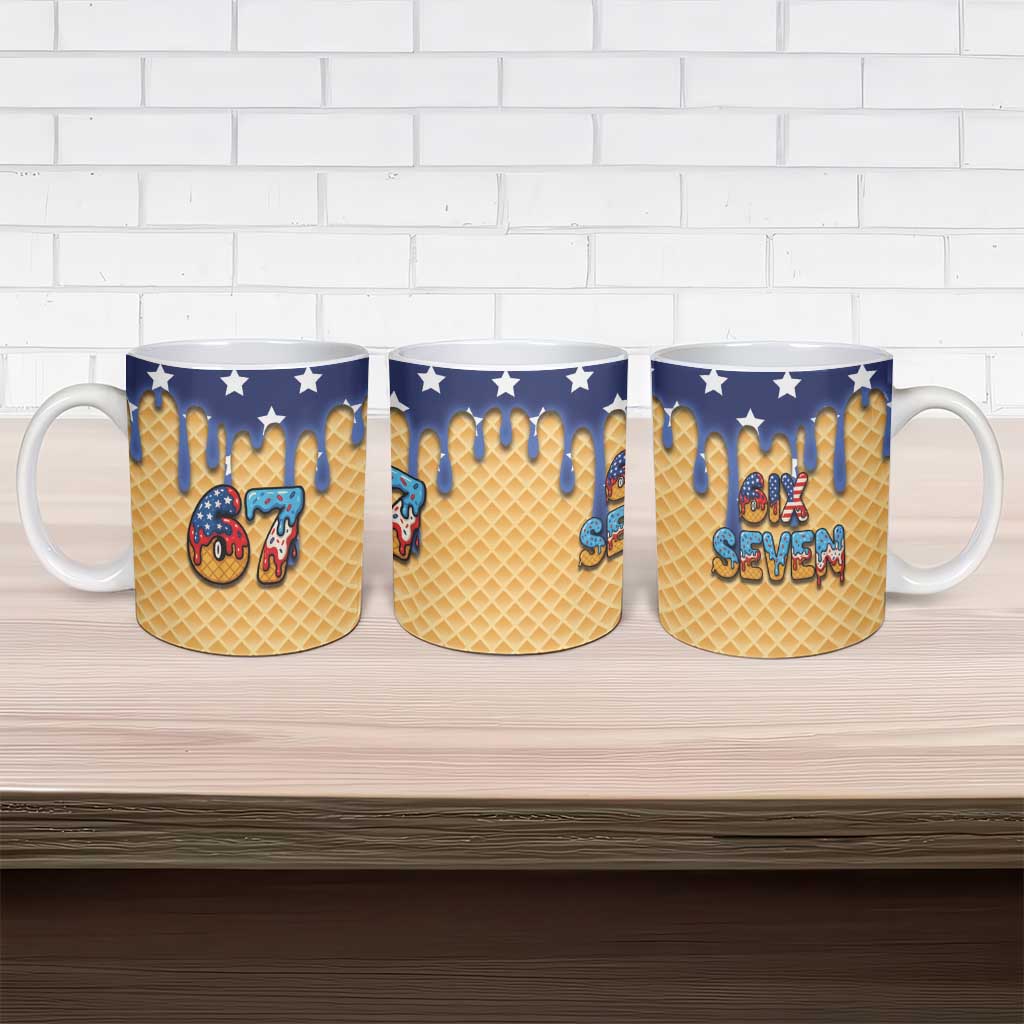 American Flag Ice Cream Drip Ceramic Mug 67 Meme Gen Alpha Slang Tee - Wonder Print Shop