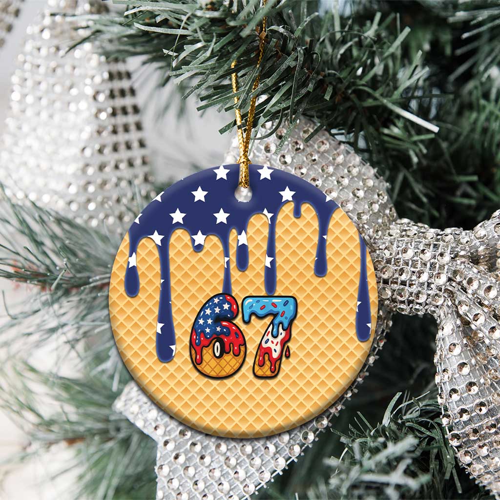 American Flag Ice Cream Drip Ceramic Ornament 67 Meme Gen Alpha Slang Tee - Wonder Print Shop
