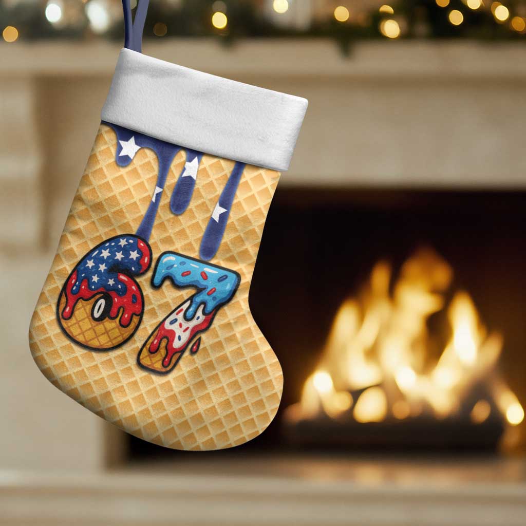 American Flag Ice Cream Drip Christmas Stocking 67 Meme Gen Alpha Slang Tee - Wonder Print Shop