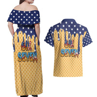 American Flag Ice Cream Drip Couples Matching Off Shoulder Maxi Dress and Hawaiian Shirt 67 Meme Gen Alpha Slang Tee - Wonder Print Shop