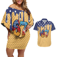 American Flag Ice Cream Drip Couples Matching Off Shoulder Short Dress and Hawaiian Shirt 67 Meme Gen Alpha Slang Tee - Wonder Print Shop