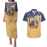American Flag Ice Cream Drip Couples Matching Puletasi and Hawaiian Shirt 67 Meme Gen Alpha Slang Tee - Wonder Print Shop