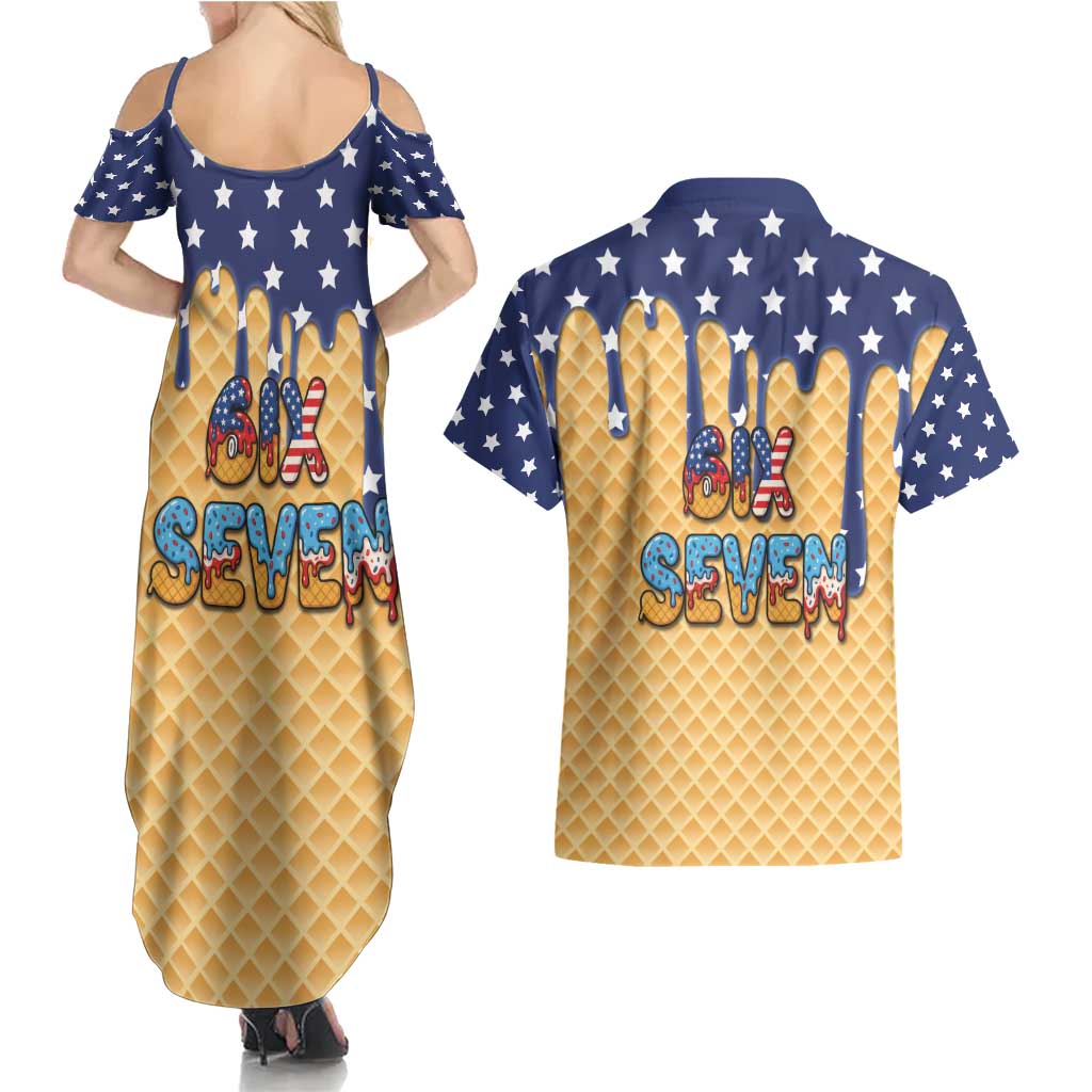 American Flag Ice Cream Drip Couples Matching Summer Maxi Dress and Hawaiian Shirt 67 Meme Gen Alpha Slang Tee - Wonder Print Shop