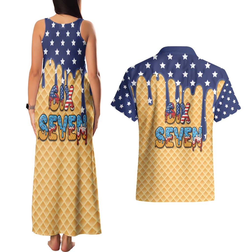 American Flag Ice Cream Drip Couples Matching Tank Maxi Dress and Hawaiian Shirt 67 Meme Gen Alpha Slang Tee - Wonder Print Shop