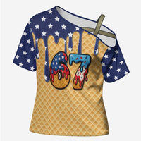 American Flag Ice Cream Drip Cross Shoulder Shirt 67 Meme Gen Alpha Slang Tee - Wonder Print Shop