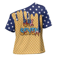 American Flag Ice Cream Drip Cross Shoulder Shirt 67 Meme Gen Alpha Slang Tee - Wonder Print Shop