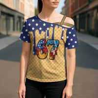 American Flag Ice Cream Drip Cross Shoulder Shirt 67 Meme Gen Alpha Slang Tee - Wonder Print Shop